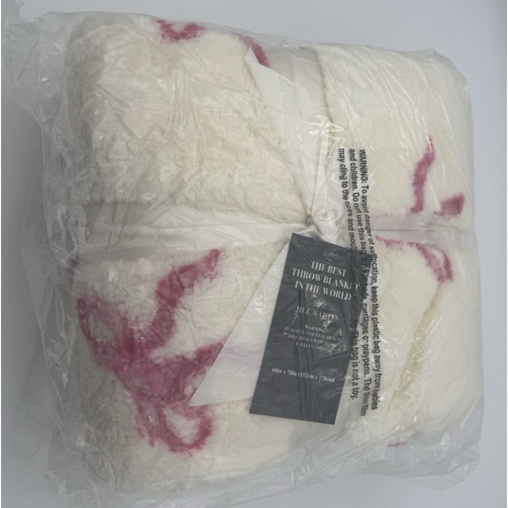 Jill Martin 60x70 Reversible Sherpa Bow Throw Blanket NEW Pink Gift Cozy Soft